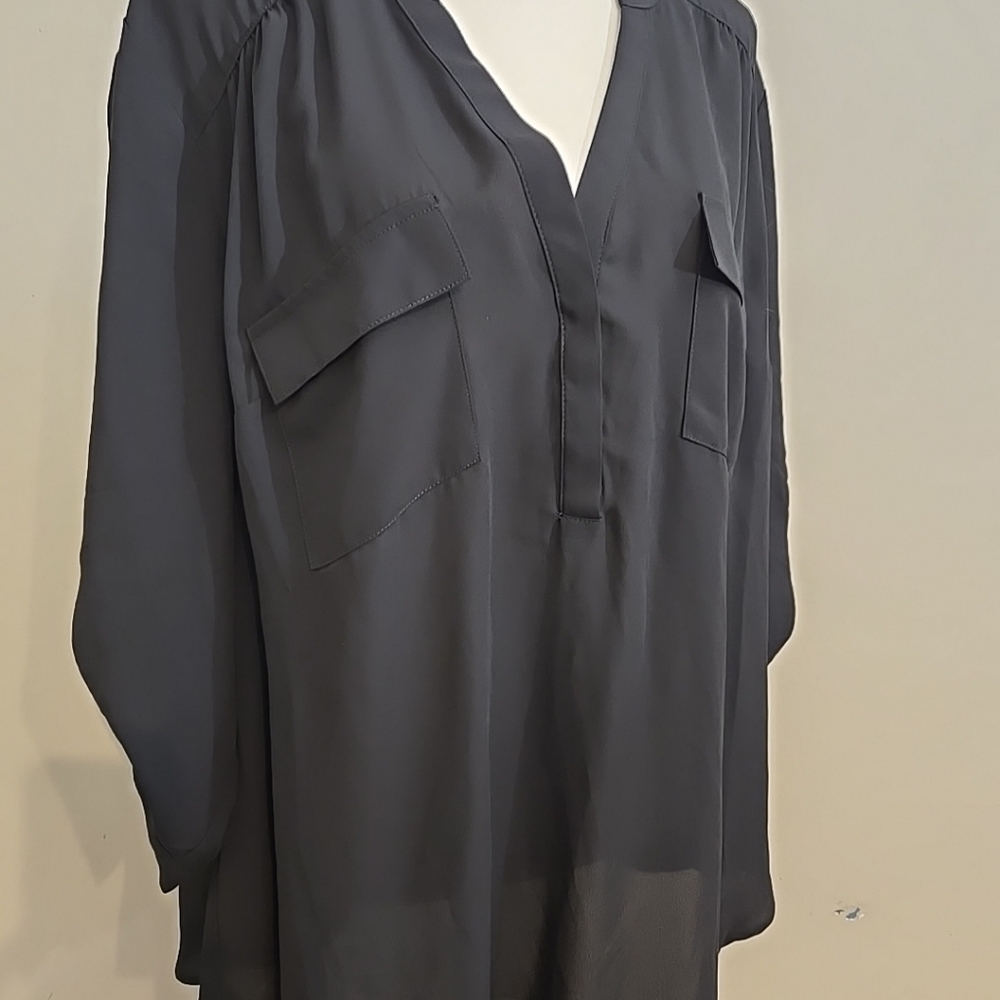 Torrid Charcoal Blouse with Pockets 3/4 Sleeve Size 2X New